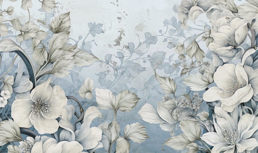 Papier peint avec des fleurs et des feuilles