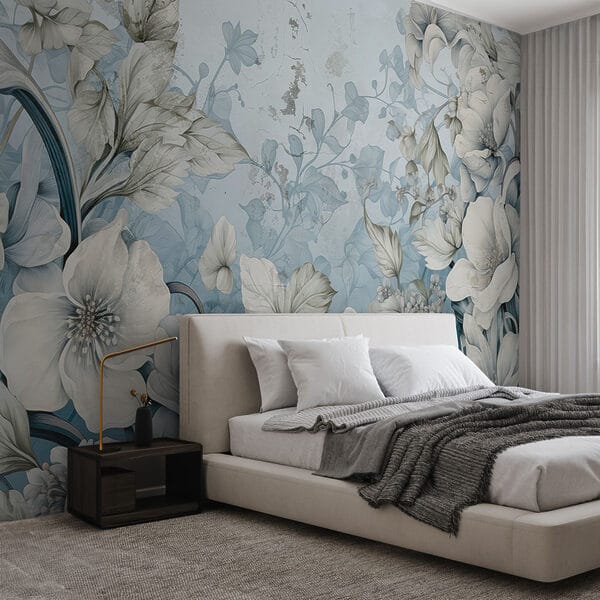Papier peint avec des fleurs et des feuilles Papier peint avec des fleurs et des feuilles