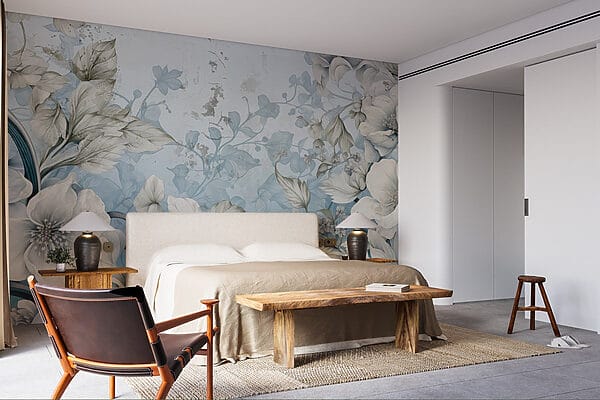 Papier peint avec des fleurs et des feuilles Papier peint avec des fleurs et des feuilles