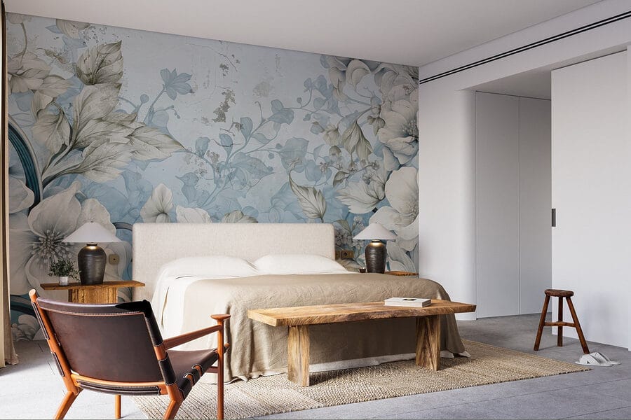 Papier peint avec des fleurs et des feuilles