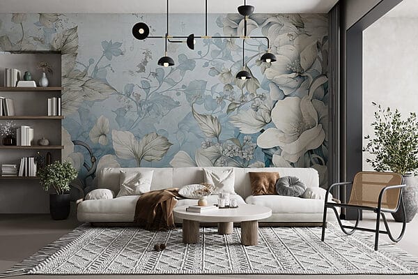 Papier peint avec des fleurs et des feuilles Papier peint avec des fleurs et des feuilles