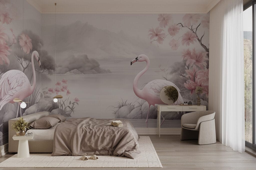Flamingos in a lake