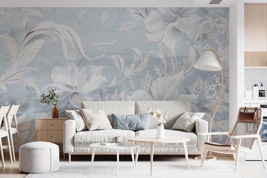 Motif floral blanc et gris