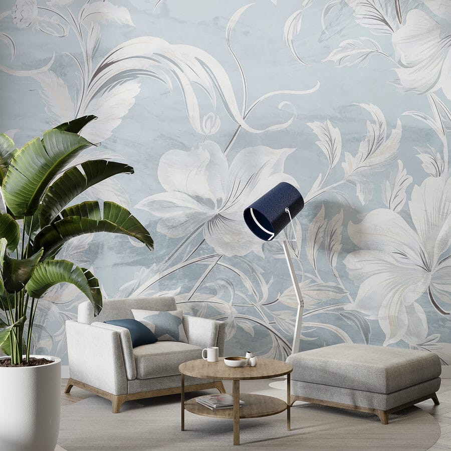 Motif floral blanc et gris