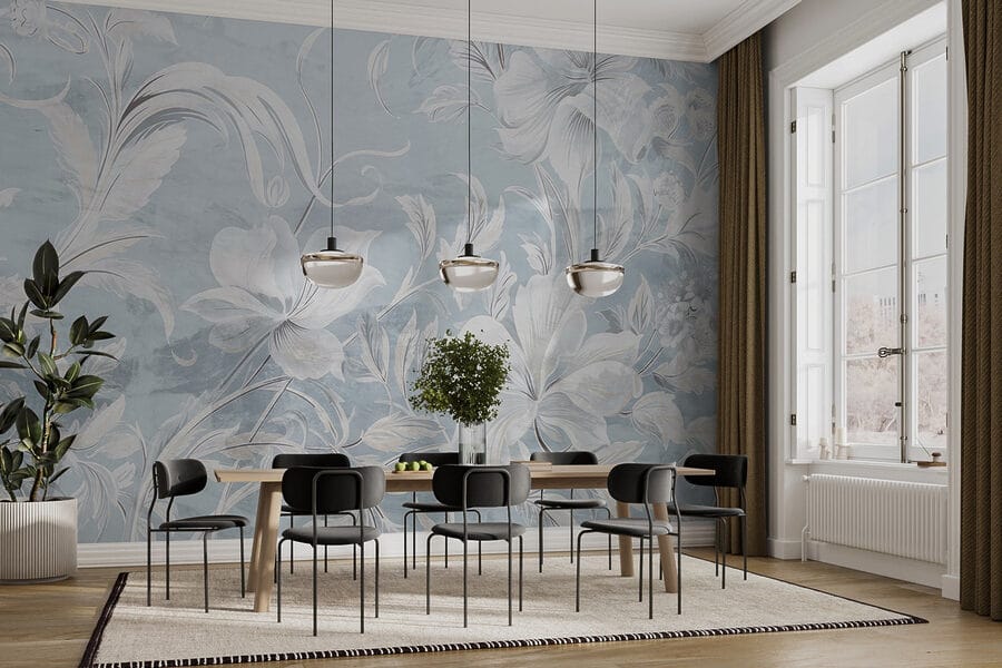 Motif floral blanc et gris