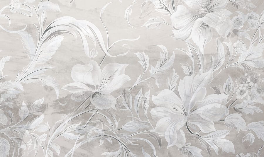 Motif floral blanc et gris