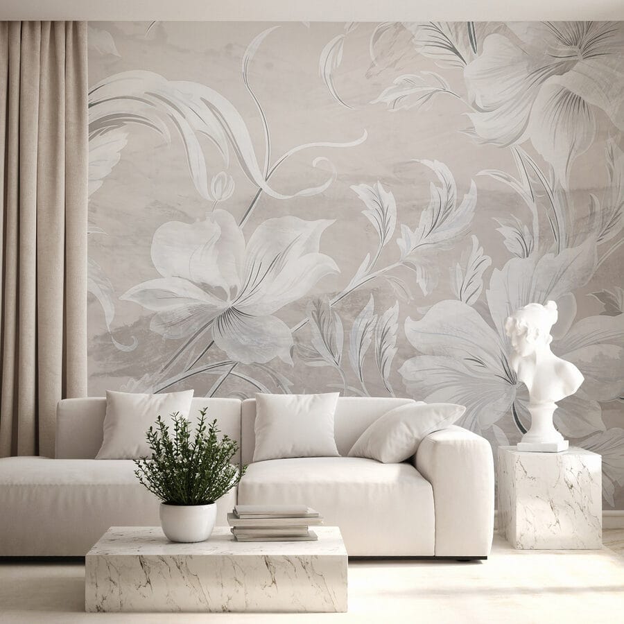 Motif floral blanc et gris