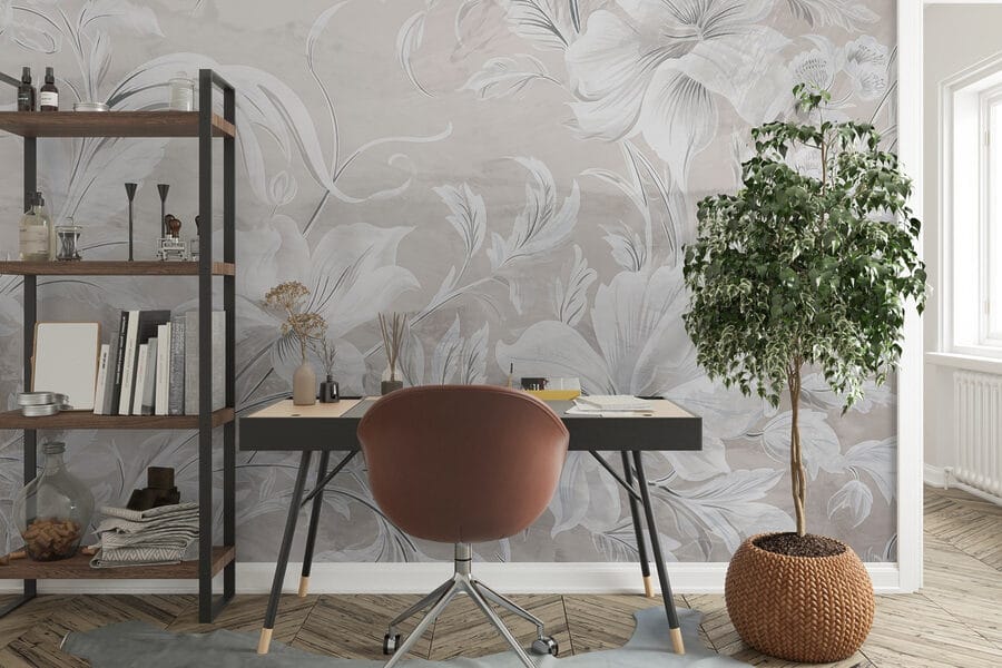 Motif floral blanc et gris