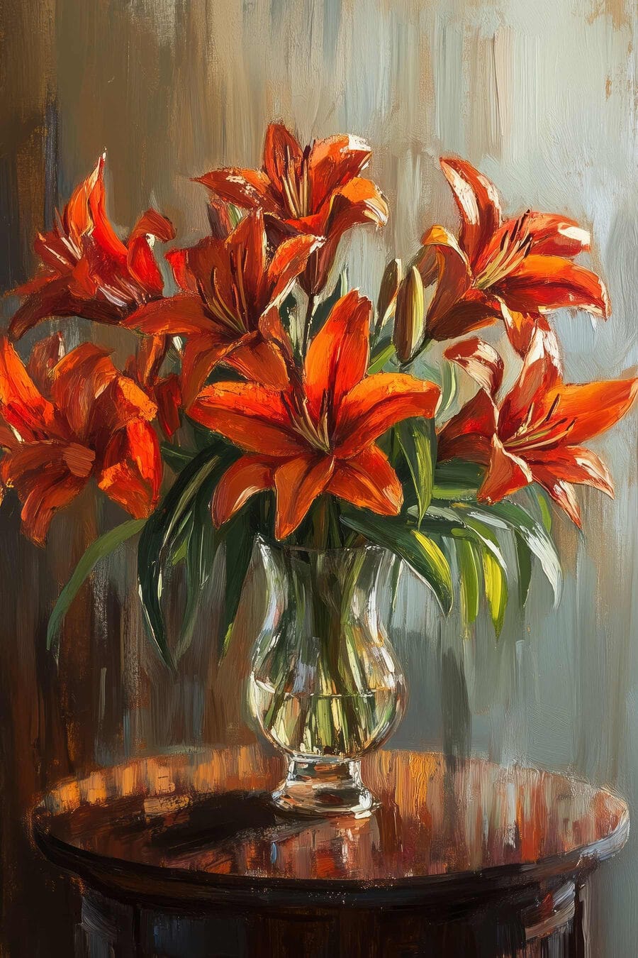 Peinture de fleurs orange dans un vase en verre