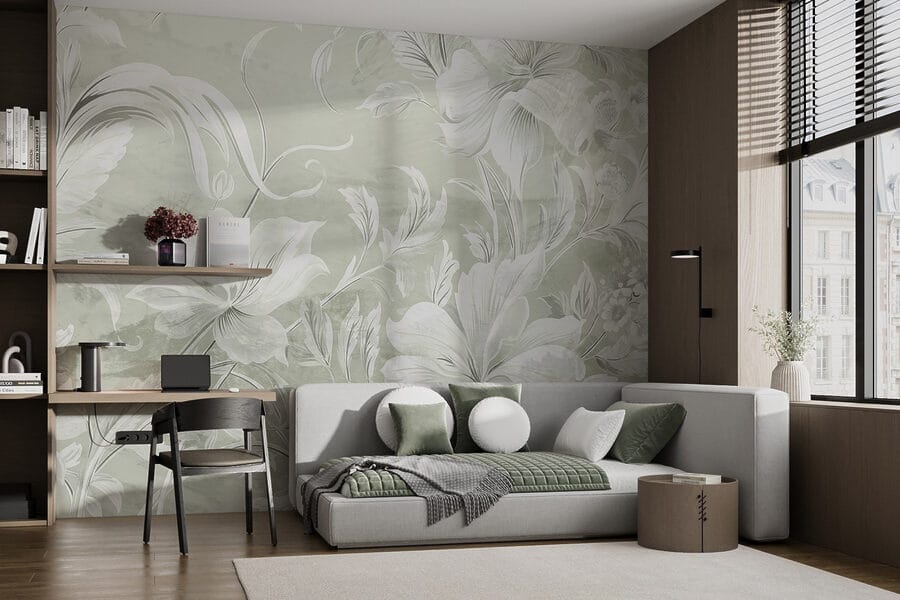 Motif floral blanc sur un mur