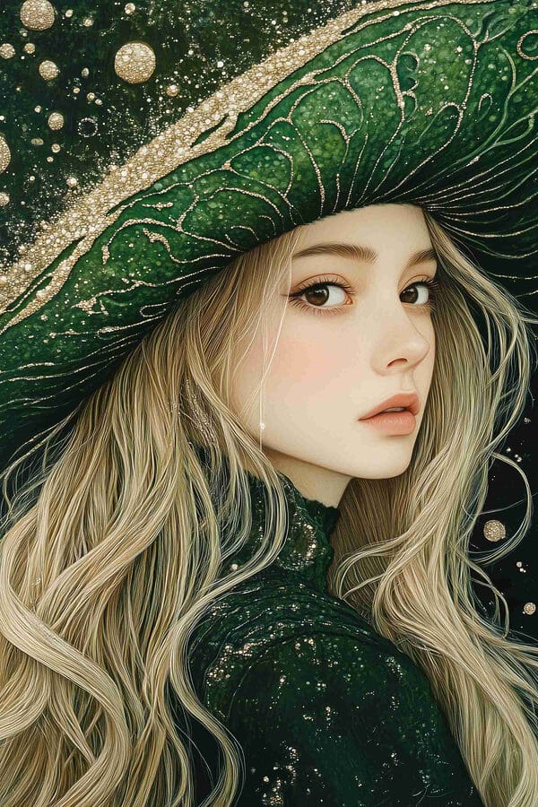Femme portant un chapeau vert Femme portant un chapeau vert