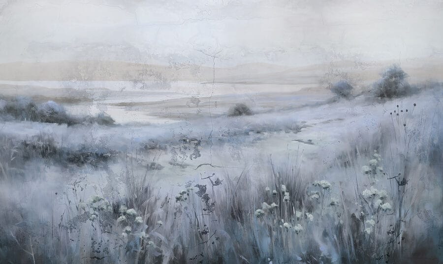 Peinture d'un champ d'herbe et d'une rivière Peinture d'un champ d'herbe et d'une rivière