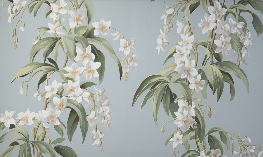 Papier peint avec des fleurs blanches