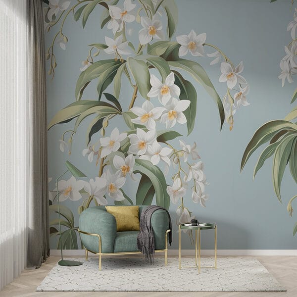 Papier peint avec des fleurs blanches Papier peint avec des fleurs blanches