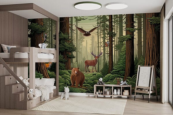 Forêt avec animaux et oiseaux Forêt avec animaux et oiseaux