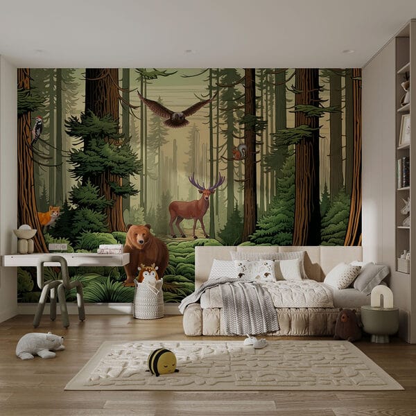 Forêt avec animaux et oiseaux Forêt avec animaux et oiseaux