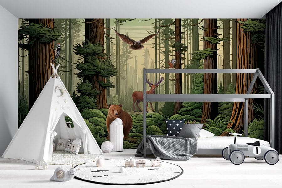 Forêt avec animaux et oiseaux