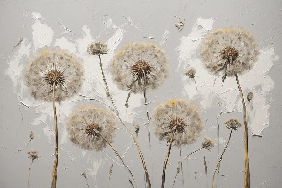 Peinture de pissenlits sur fond blanc