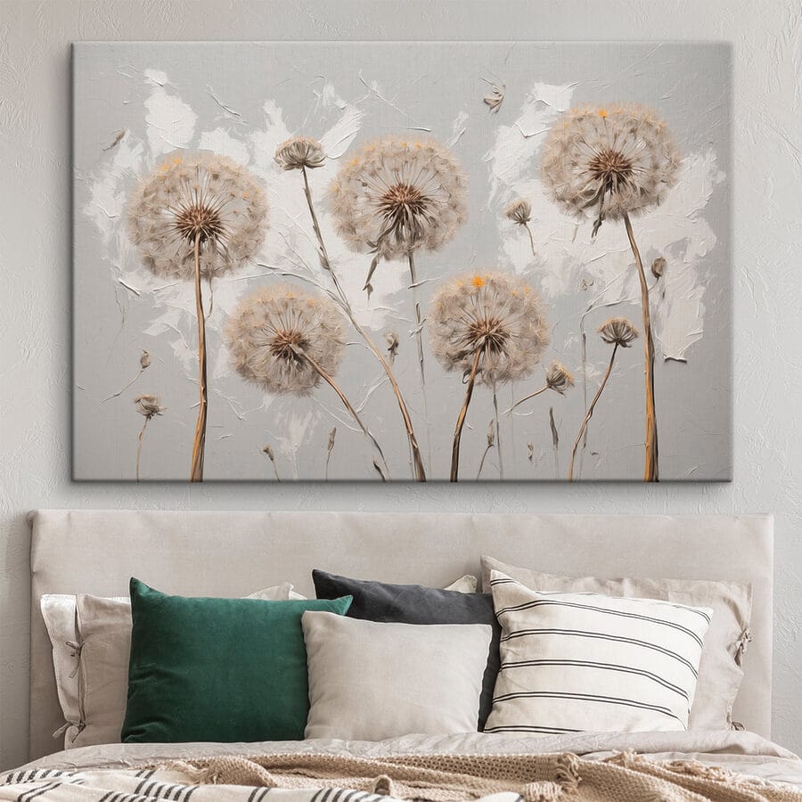 Peinture de pissenlits sur fond blanc