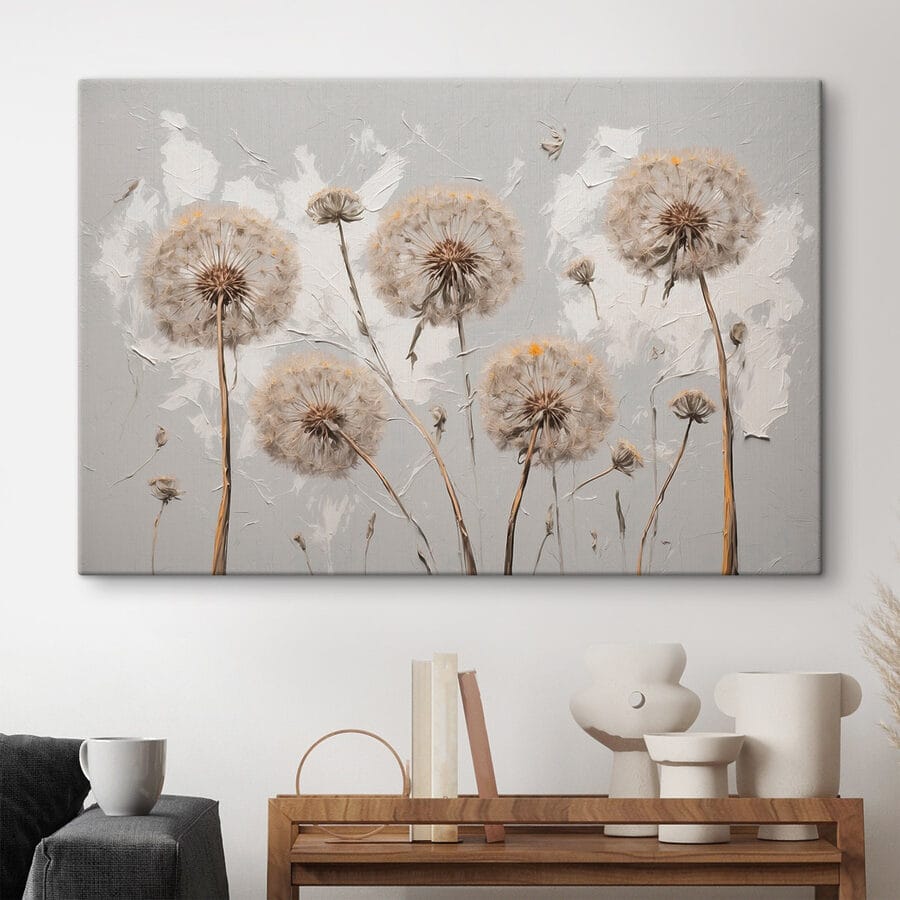 Peinture de pissenlits sur fond blanc