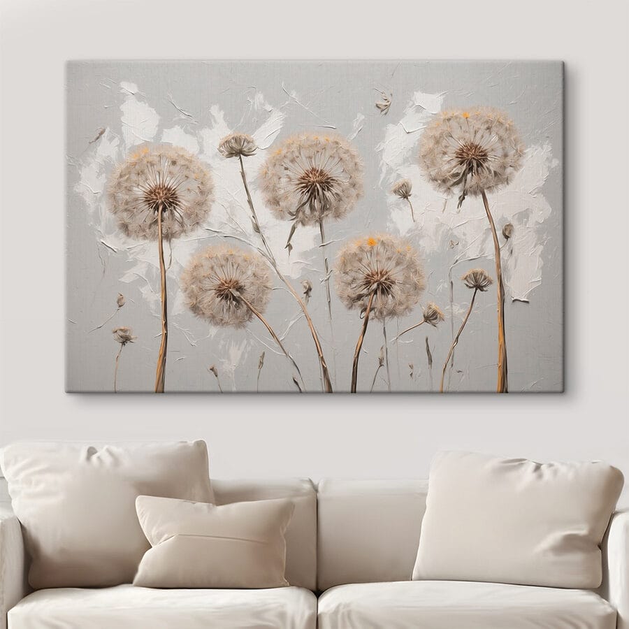 Peinture de pissenlits sur fond blanc