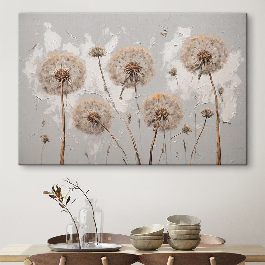 Peinture de pissenlits sur fond blanc