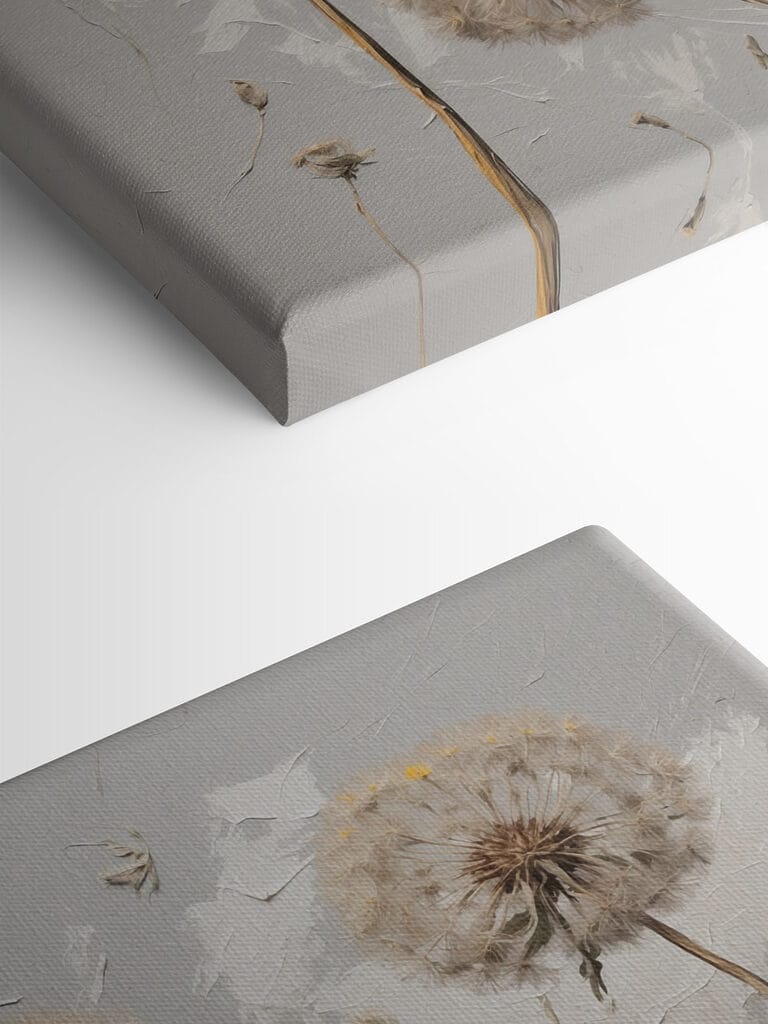 Painting of dandelions on a white background