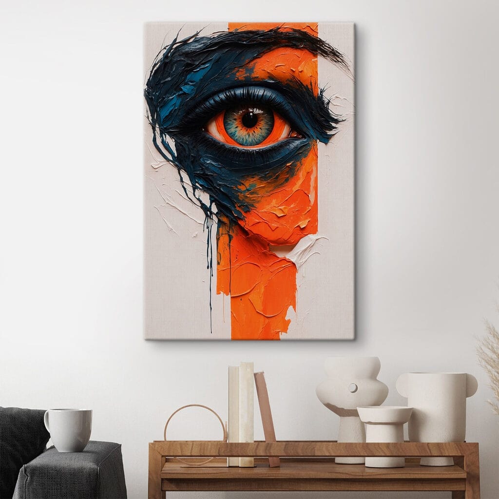 Painting of an eye with paint on it