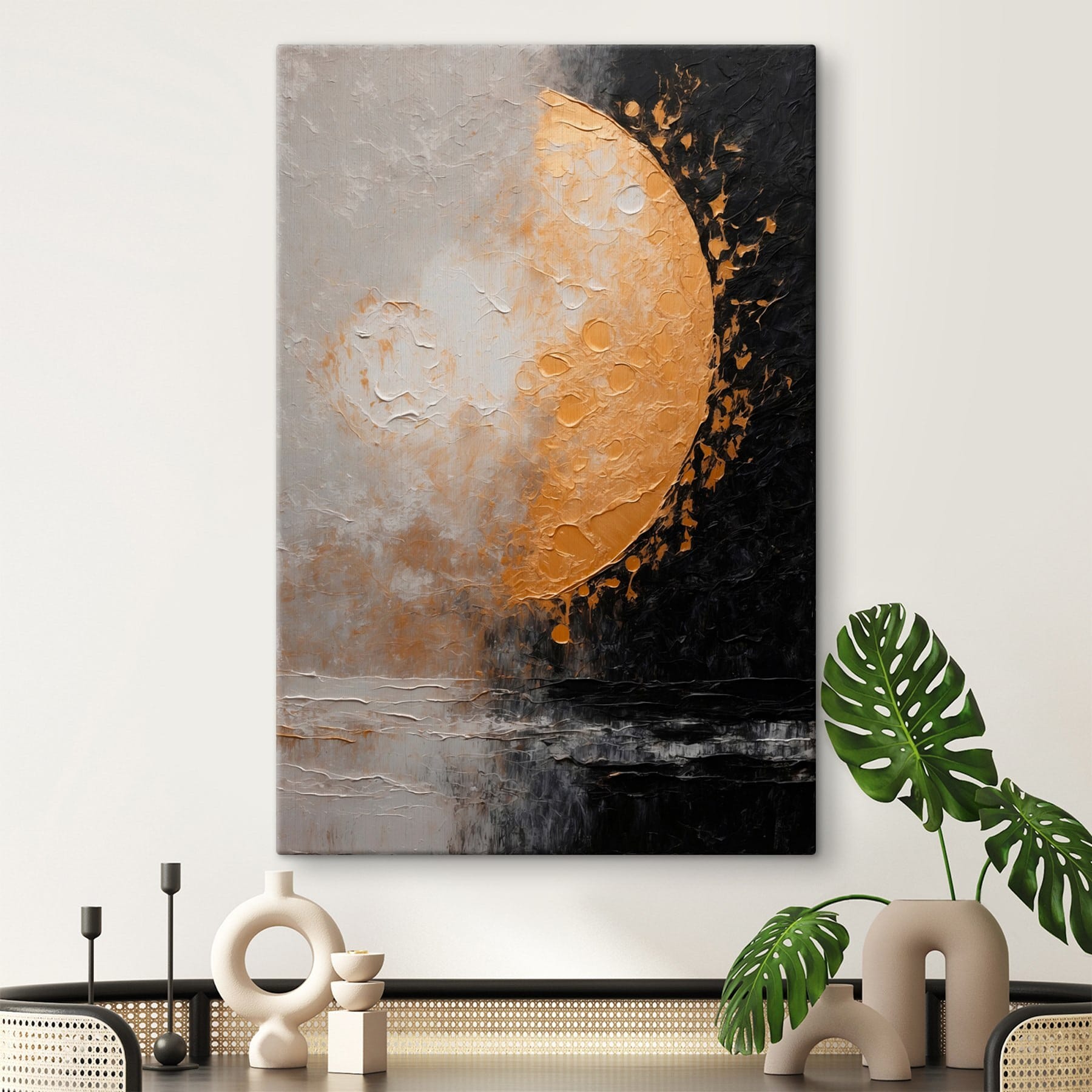 Painting of a moon and water Painting of a moon and water