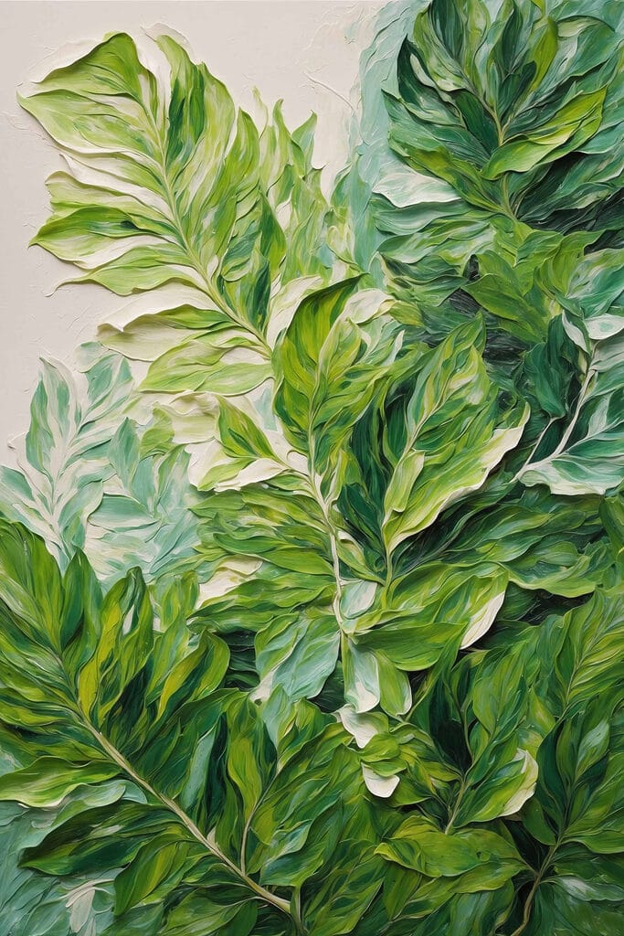 Painting of leaves on a white surface