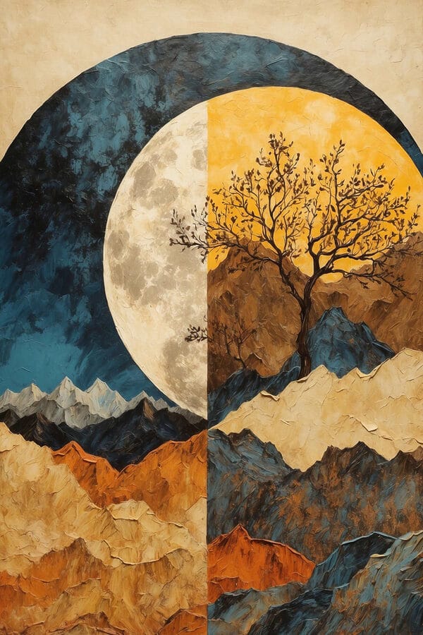 Peinture d'un arbre et de montagnes Peinture d'un arbre et de montagnes