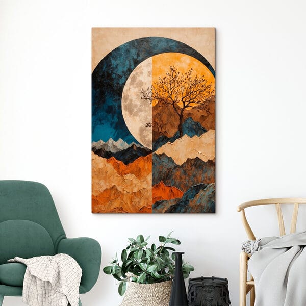 Peinture d'un arbre et de montagnes Peinture d'un arbre et de montagnes