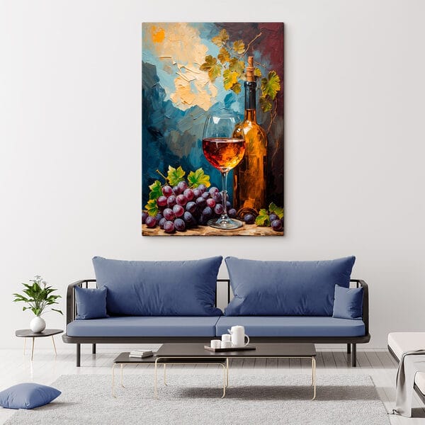 Peinture d'une bouteille de vin et d'un verre de vin Peinture d'une bouteille de vin et d'un verre de vin