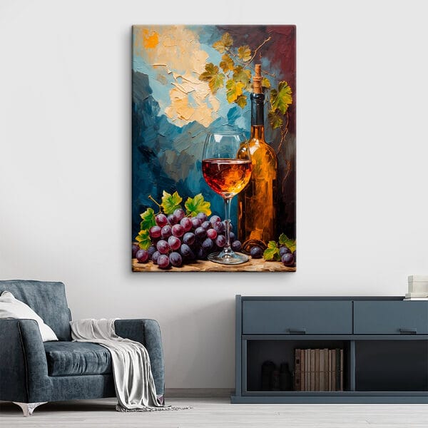 Peinture d'une bouteille de vin et d'un verre de vin Peinture d'une bouteille de vin et d'un verre de vin