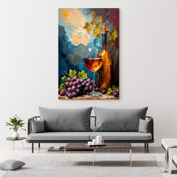 Peinture d'une bouteille de vin et d'un verre de vin Peinture d'une bouteille de vin et d'un verre de vin