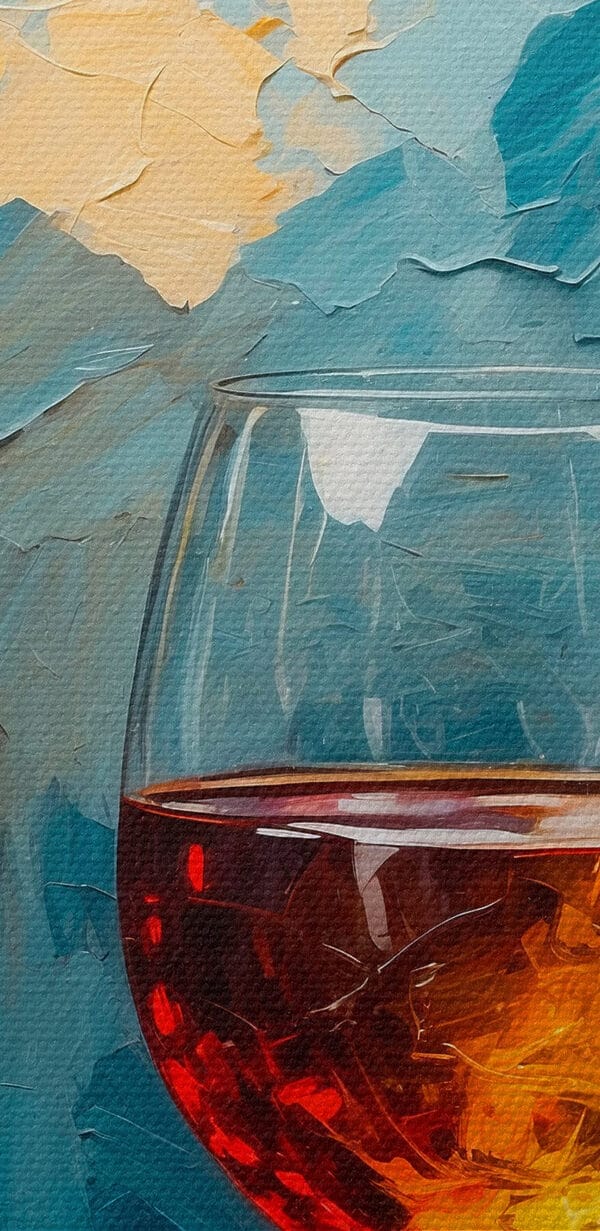 Peinture d'une bouteille de vin et d'un verre de vin Peinture d'une bouteille de vin et d'un verre de vin