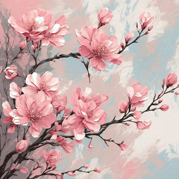 Peinture de fleurs roses sur une branche Peinture de fleurs roses sur une branche