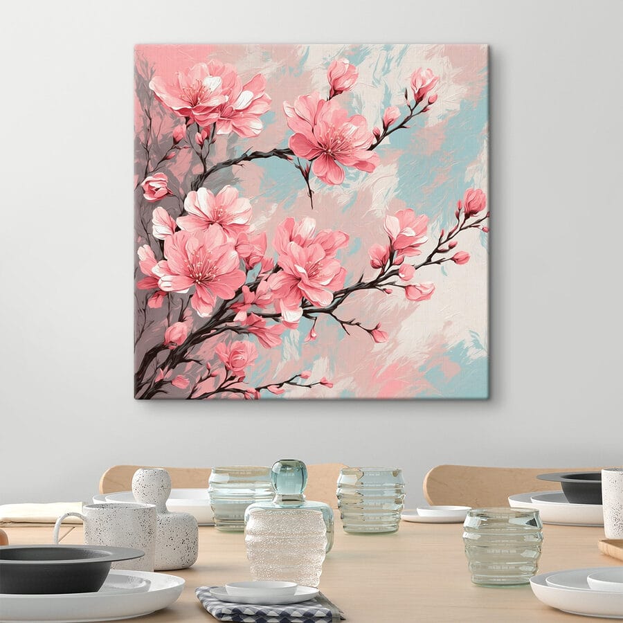 Peinture de fleurs roses sur une branche