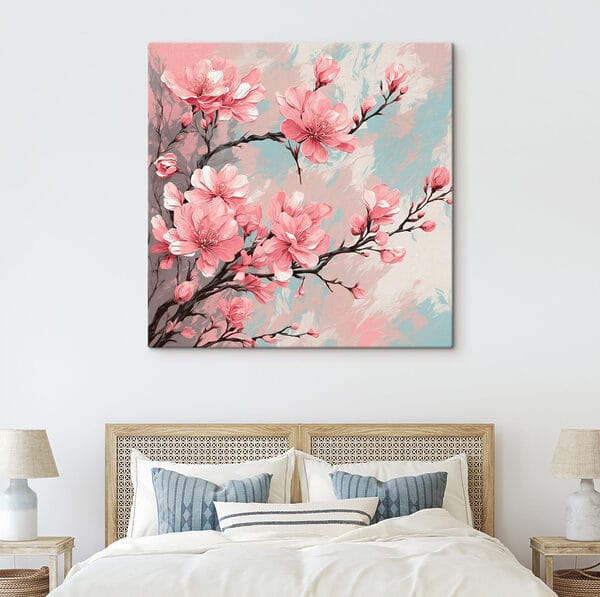 Peinture de fleurs roses sur une branche Peinture de fleurs roses sur une branche