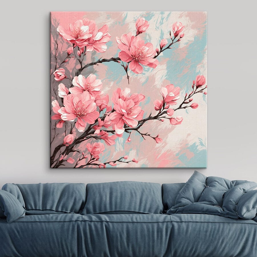 Peinture de fleurs roses sur une branche