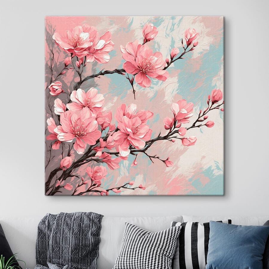 Peinture de fleurs roses sur une branche