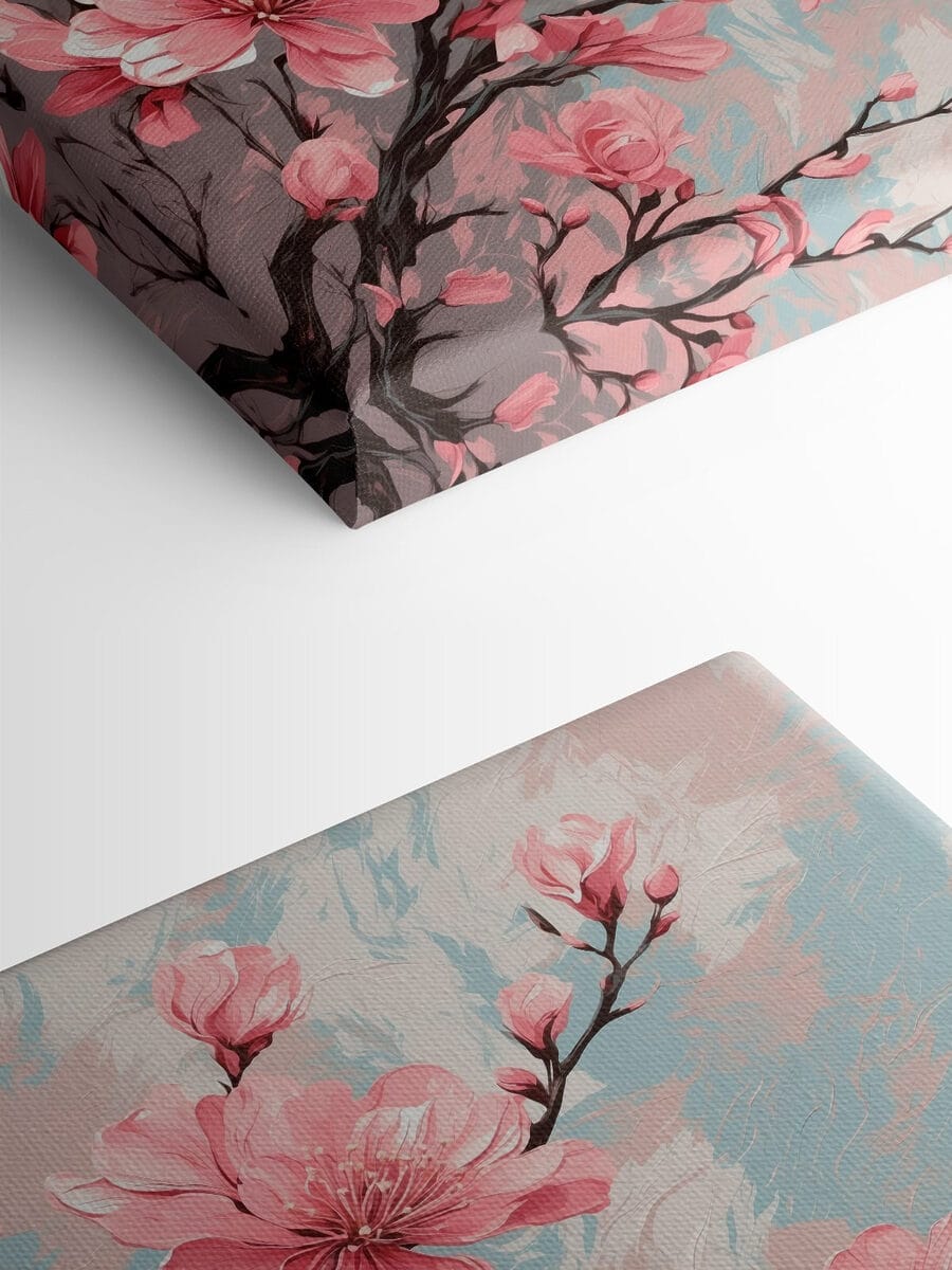 Peinture de fleurs roses sur une branche