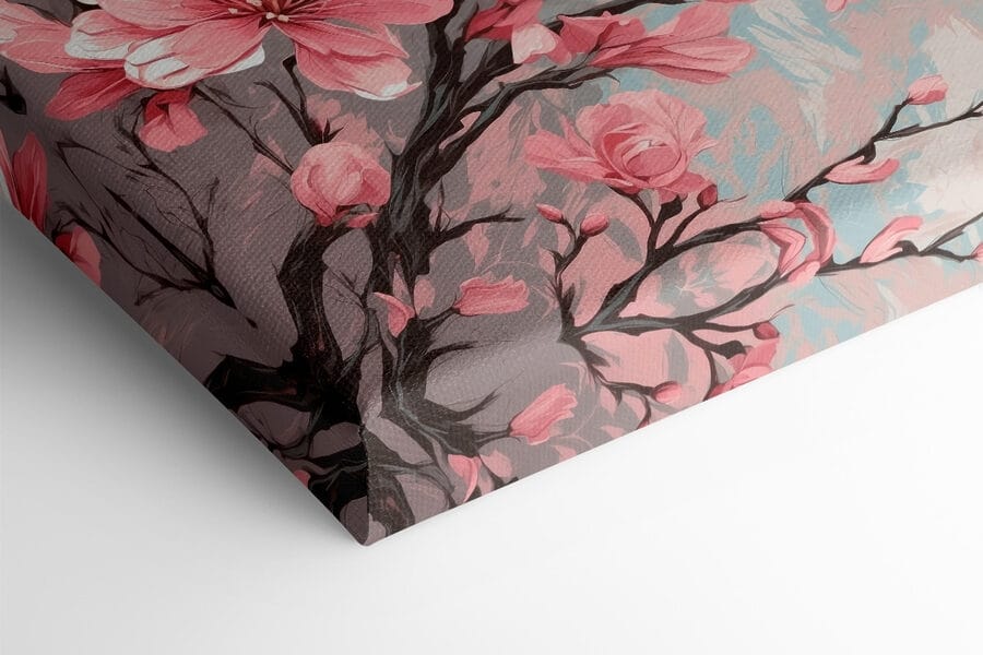 Peinture de fleurs roses sur une branche