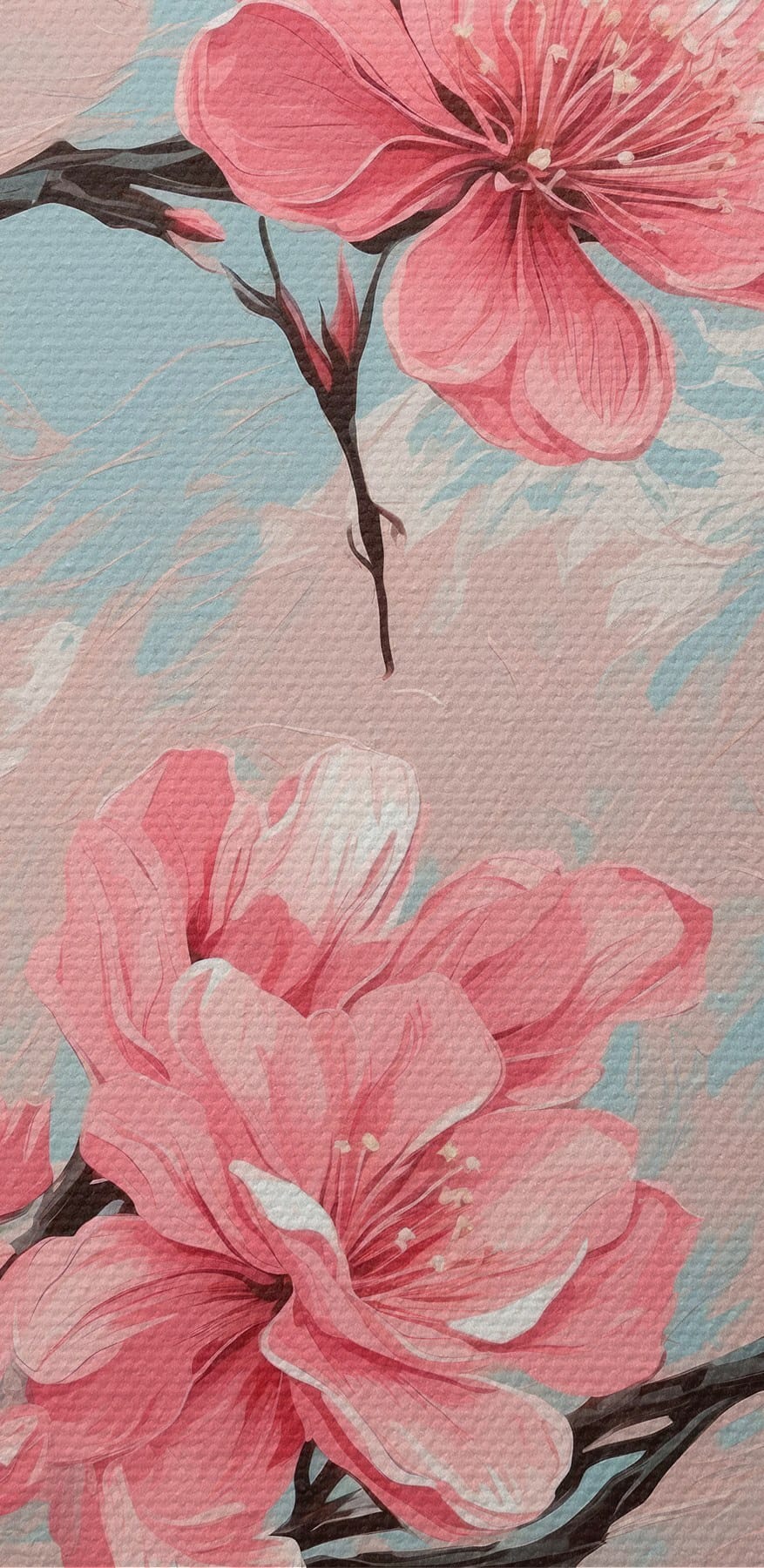Peinture de fleurs roses sur une branche