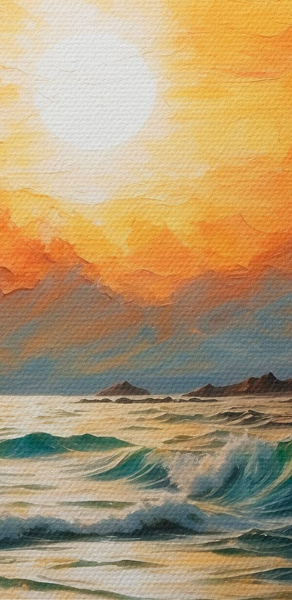 Peinture d'un coucher de soleil sur une étendue d'eau Peinture d'un coucher de soleil sur une étendue d'eau