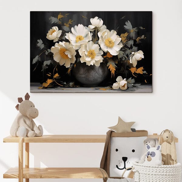 Tableaux Peinture de fleurs blanches dans un vase (UGS : s42884) Tableaux Tableaux Peinture de fleurs blanches dans un vase (UGS : s42884)