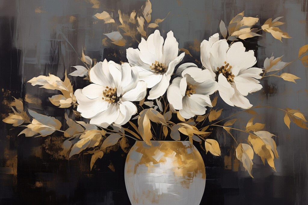 Painting of white flowers in a vase Painting of white flowers in a vase