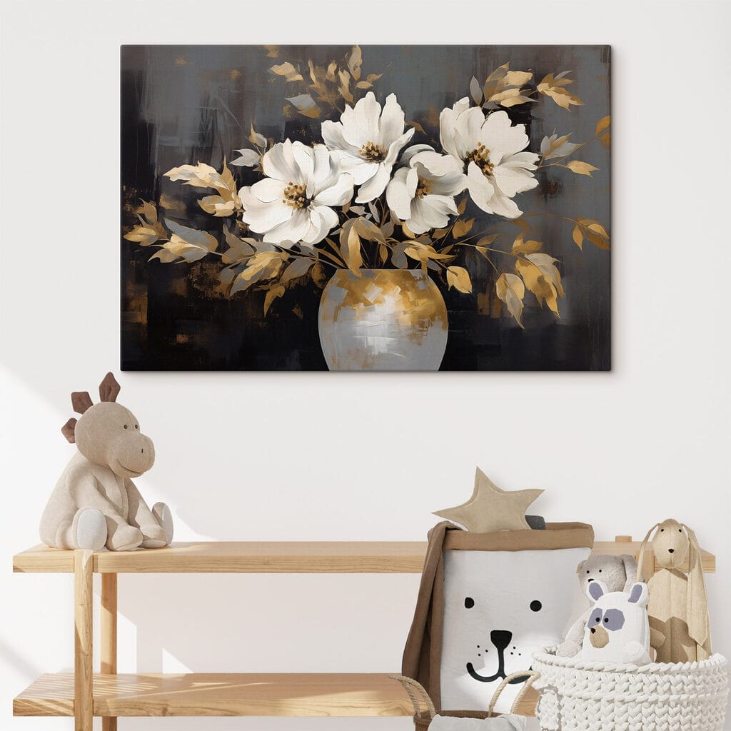 Painting of white flowers in a vase Painting of white flowers in a vase