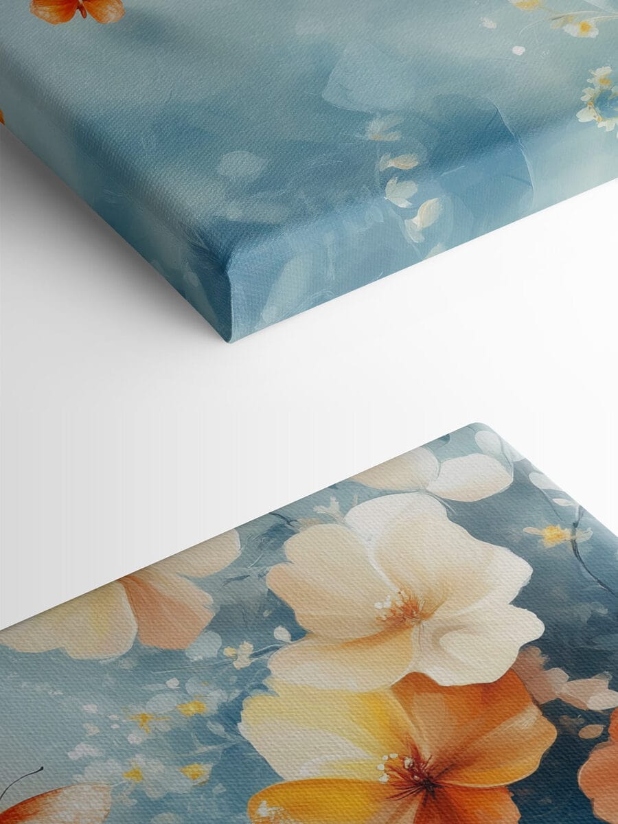 Papillons et fleurs sur fond bleu