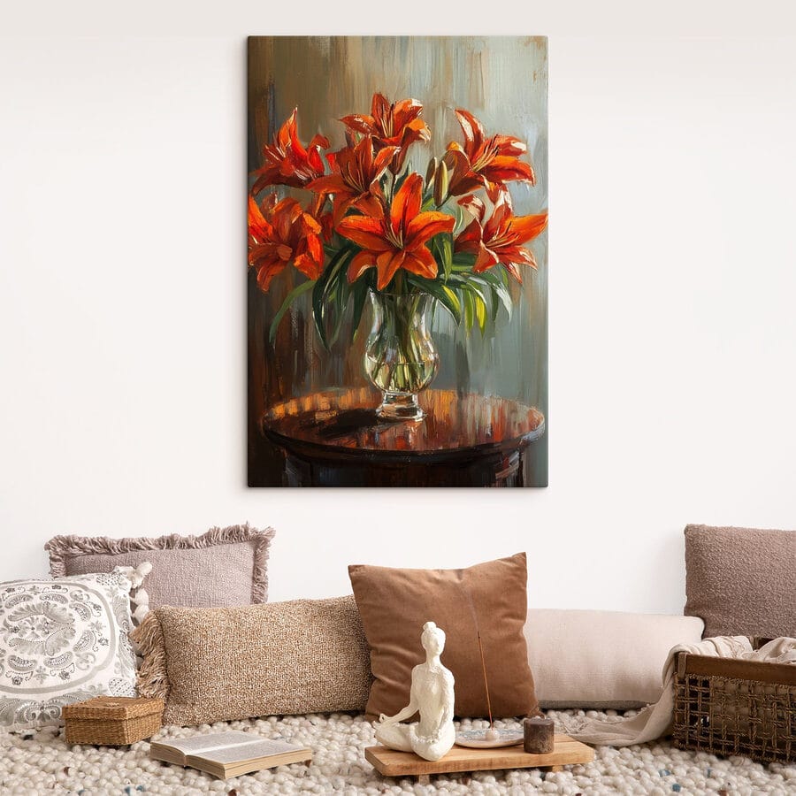 Peinture de fleurs orange dans un vase en verre